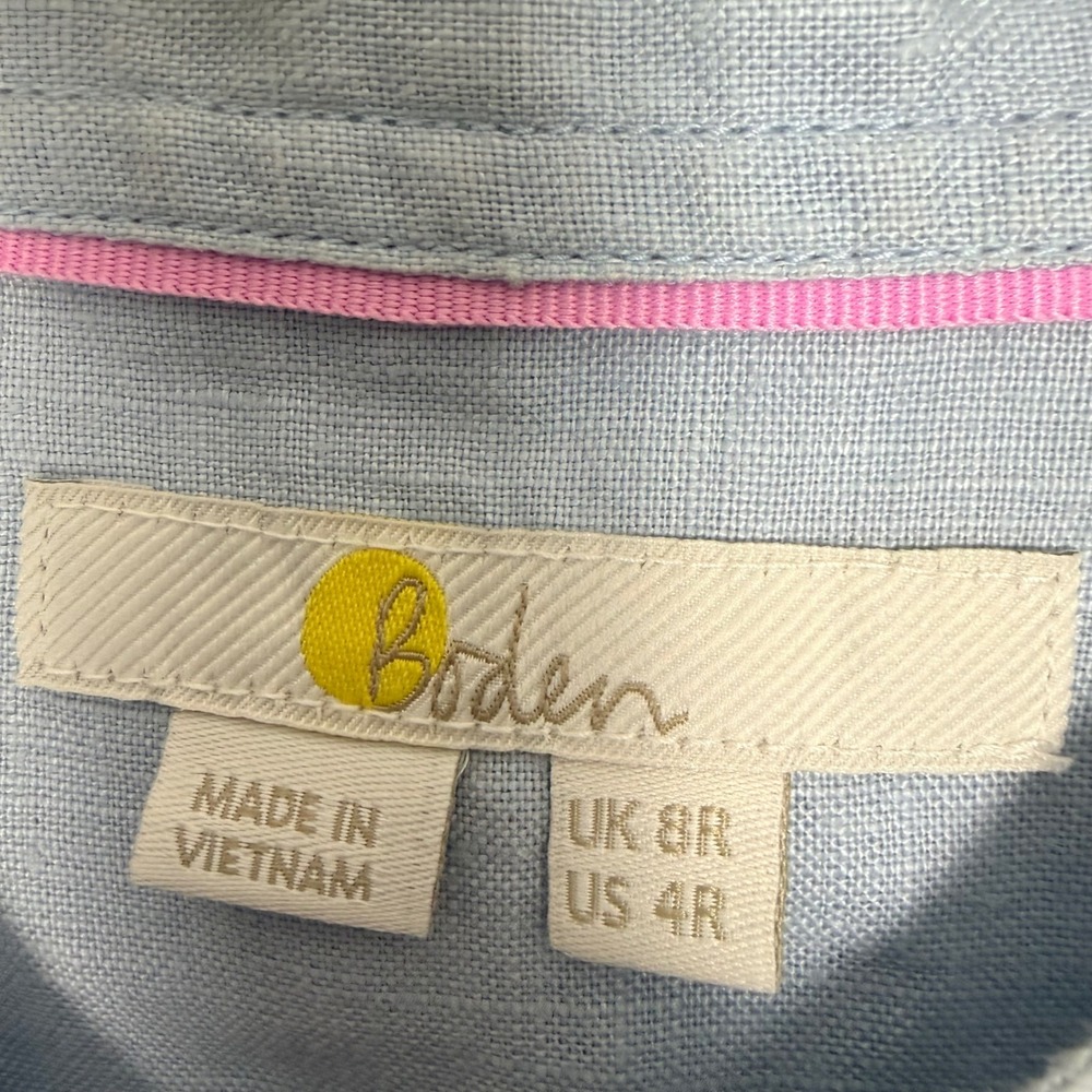 Boden Womens Blue Linen Band Collar Button Up Shirt Top UK 8 US 4 Linen Blend - Picture 3 of 6